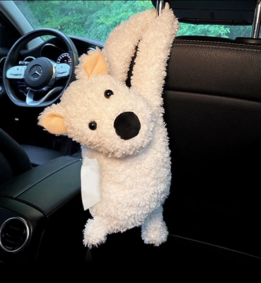 Car Tissue Box Creative Cute West Highland Paper Box Car Tissue Hanging Bag 2025 New Car Hanging Type (Car tissue box/set) - gaoxidi-dog-car-tissue-box-no-accessories