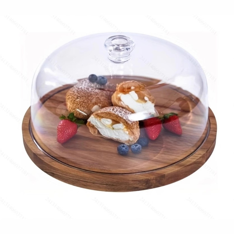 木製ケーキディスプレイトレイデザートスタンドフルーツトレイ結婚式のテーブルの装飾熟した食品トレイ透明ラウンドトレイ|undefined