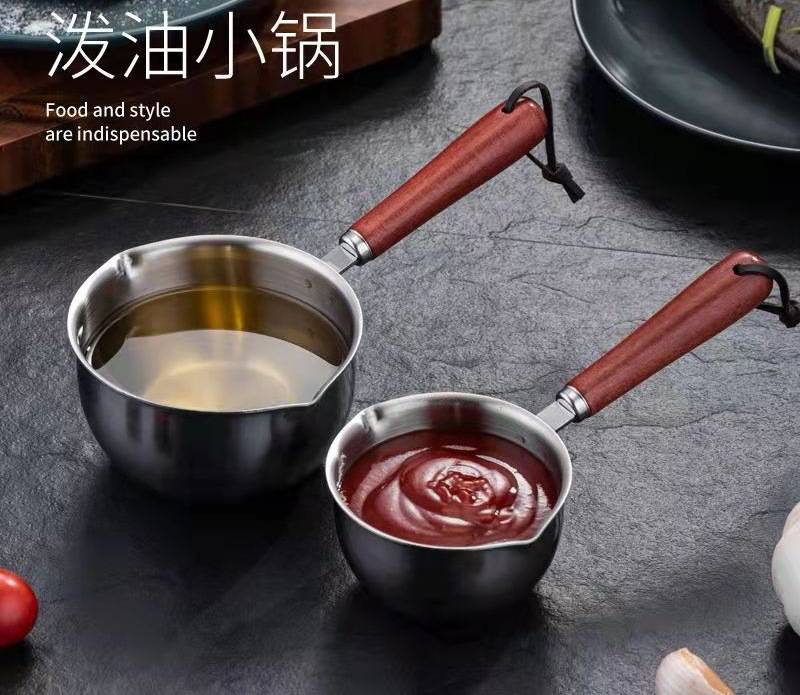 Three-layer steel oil-splashing small pot 304 hot oil-burning oil-sprinkling oil small oil pan fried egg small oil pan flat-bottomed small frying pan