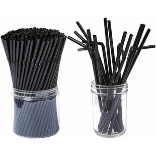 Cocktail decorative straw disposable black plastic straw 6*210mm beverage juice coffee straw 100