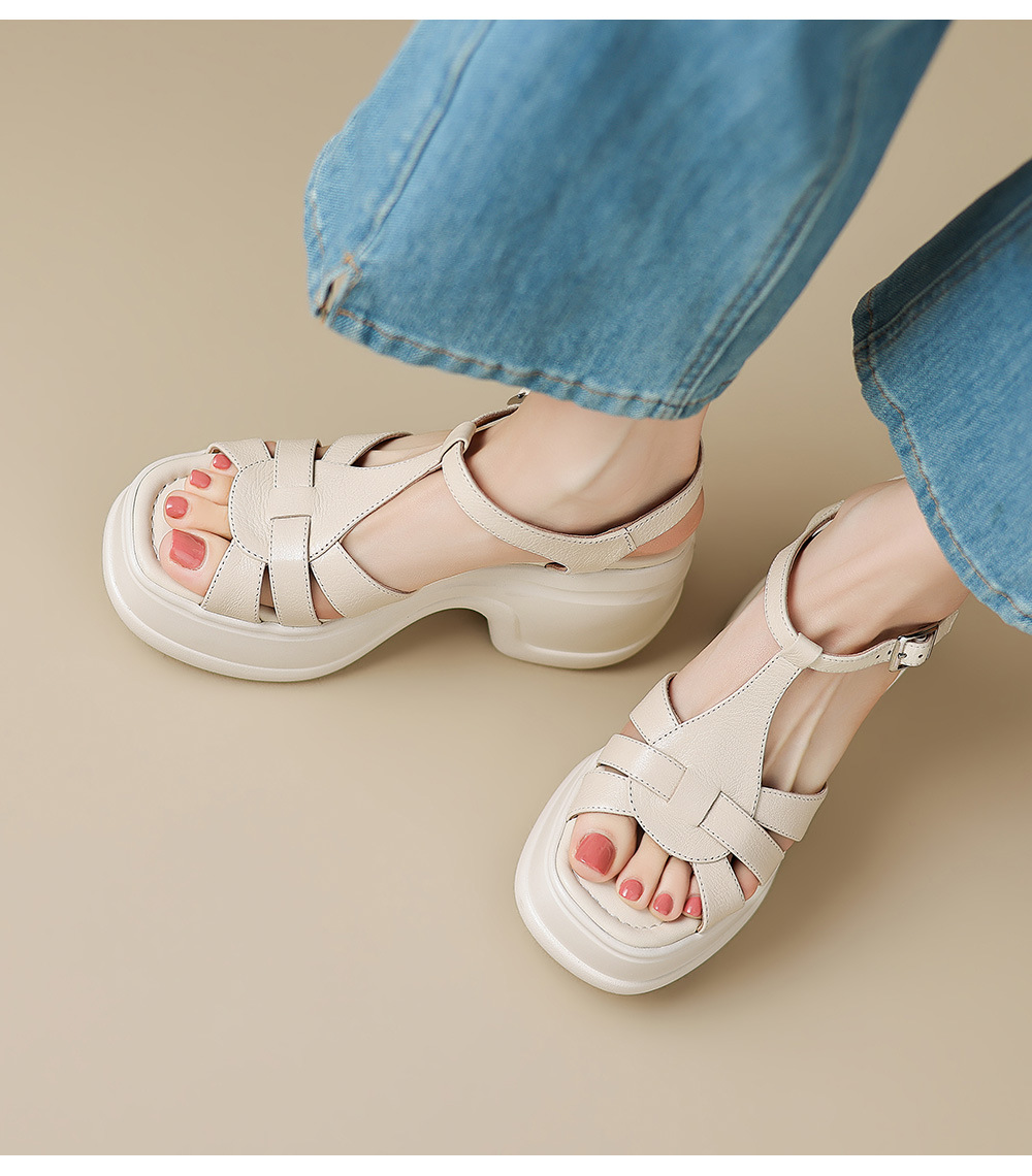 Sandal cao gót nữ đế xuồng đan lát hở mũi quai chữ T — màu trắng ngà, màu mơ chi tiết 20