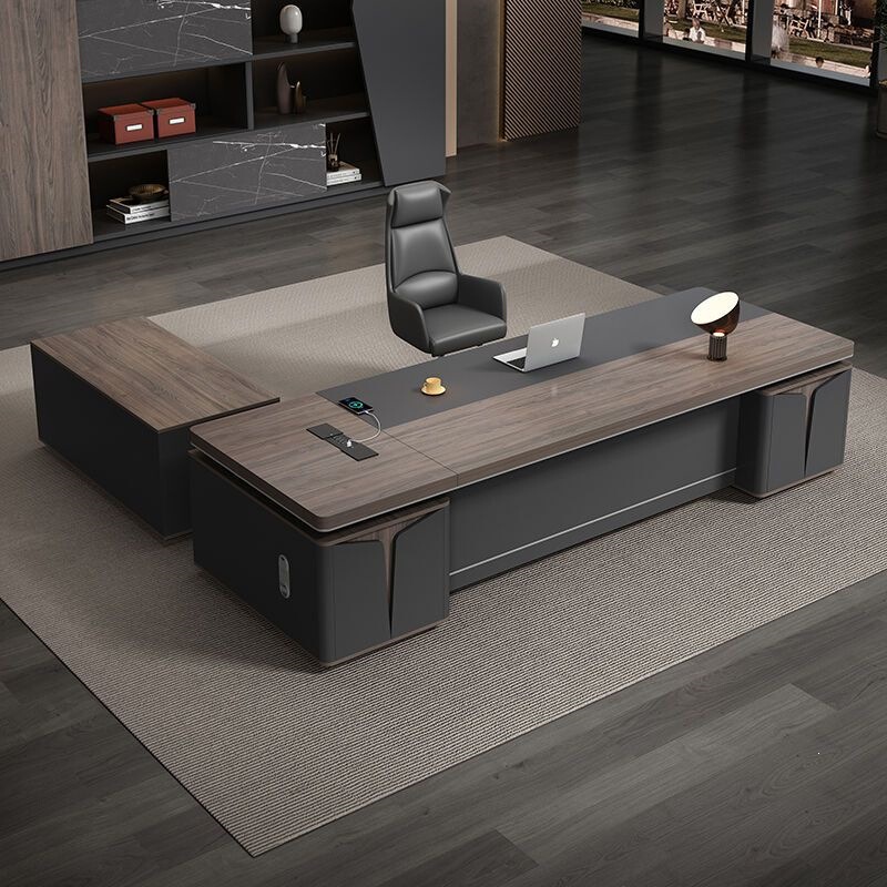Boss Desk, Simple Modern Executive Desk, Light Luxury and High-End Feel, President's Desk with Side Cabinet, High-End Office Furniture Boss Desk, Simple Modern Executive Desk, Light Luxury and High-End Feel, President's Desk with Side Cabinet, High-End Office Furniture