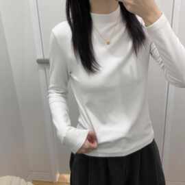 白色半高领加厚磨毛打底衫女秋冬季新款内搭叠穿长袖T恤保暖上衣
