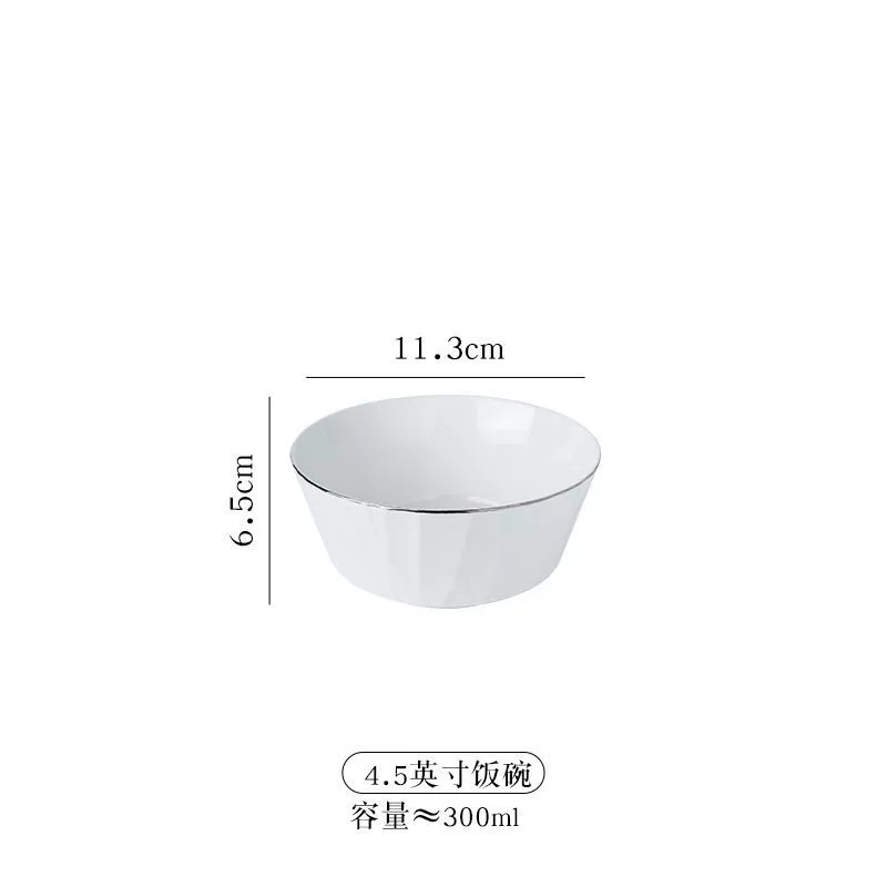 Platinum ceramic tableware set, light‑luxury design, platinum rim, multiple piece options