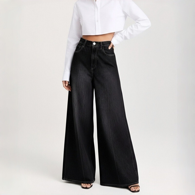 2026 Cross-border European and American oversized women's jeans, trendy high-street solid color, plus size, 6X loose wide-leg pants 2026 Cross-border European and American oversized women's jeans, trendy high-street solid color, plus size, 6X loose wide-leg pants