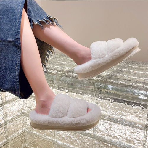 Internet celebrity furry slippers for women to wear outside  new autumn and winter fashion confinement thick-soled plush cotton slippers