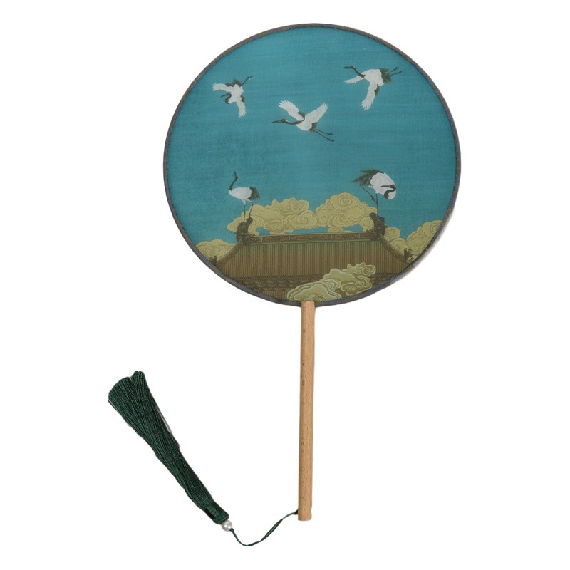 Moda nacional hanfu ventilador chino estilo antiguo al por mayor Ruihe estilo nacional danza ventilador plegable mango medio largo Palacio ventilador redondo fábrica
