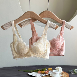 Summer Crystal Cup Ultra-thin Rabbit Ears Underwear Women's Thin Large Chest Small Eyelash Lace Push-up Bra