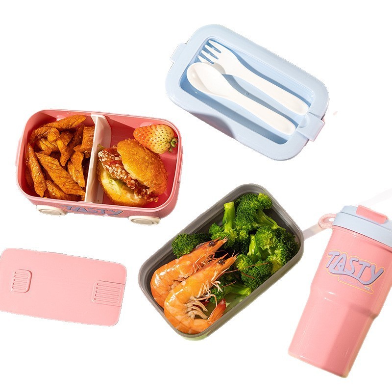 プラスチック弁当箱水筒セットサラリーマン分格果物弁当箱学生党漫画二重ランチボックス|undefined
