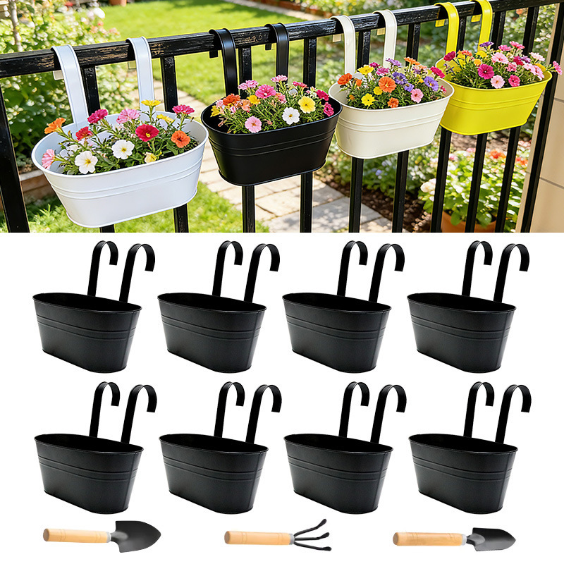 Cross-Border Balcony Fence Hanging Iron Oval Flower Pot Courtyard Fence Pastoral Double Hook Hanging Bucket Flower Pot Decorative Container Cross-Border Balcony Fence Hanging Iron Oval Flower Pot Courtyard Fence Pastoral Double Hook Hanging Bucket Flower Pot Decorative Container