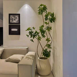 彷真轻奢鸭脚木室内客厅装饰大型假绿植盆栽落地摆件彷生植物