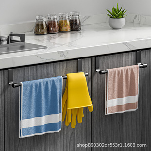 Single Rod Towel Rack Storage Rack Kitchen Cloth No-Drill Towel Hanging Rod Cabinet Door Back-Style Cloth Portable Mobile