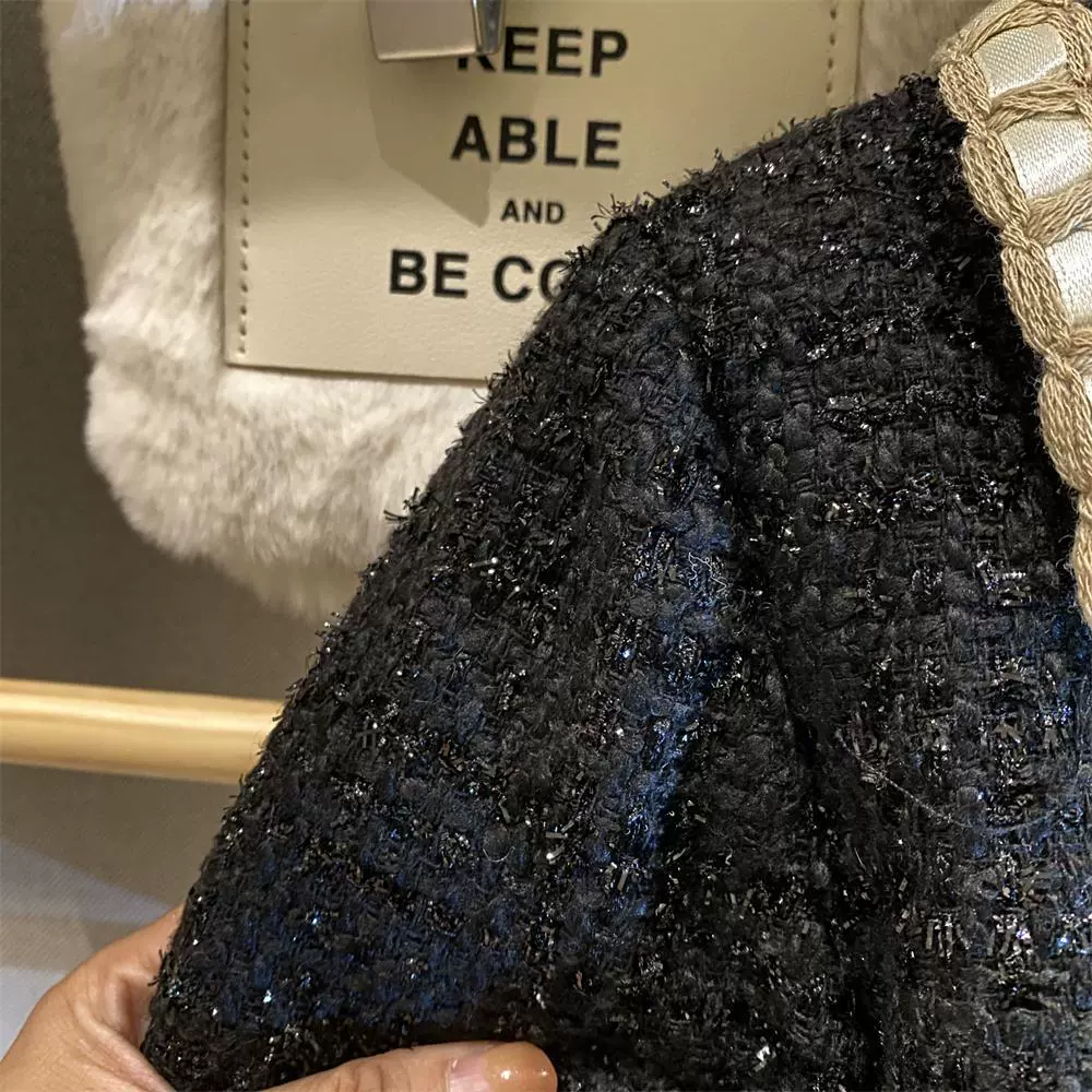 Набор из мини-юбки и куртки-пуховика в стиле Chanel, черный, детские размеры 90–140 см