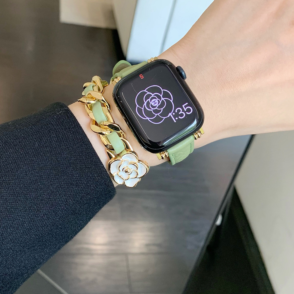 Suitable for Apple 9th generation watch wristband Apple Watch se Xiaoxiangfeng Camellia double circle rhombus strap