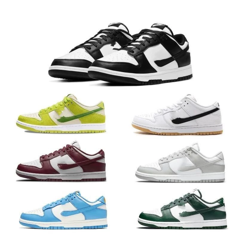 Кроссовки Putian: оригинальные модели Dunk в цветах: черно-белые (Panda), зеленые (Green Apple), розовые (Cherry Blossom), низкие (Low-top), темно-синие (Shadow Blue), серые (Shadow Grey), а также спортивные модели AJ.