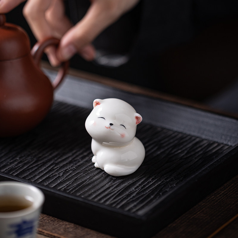 创意茶宠摆件精品可养陶瓷萌猫茶盘茶台桌面装饰功夫茶 道配件