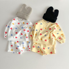 Kids' Long Sleeve Set Autumn 2023 New Arrival for Boys and Girls, Heart-Shaped Casual Shorts Two-Piece Set on Korean Instagram