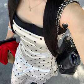 纯欲风气质波点吊带连衣裙女夏季新款设计感拼接收腰显瘦长裙子潮
