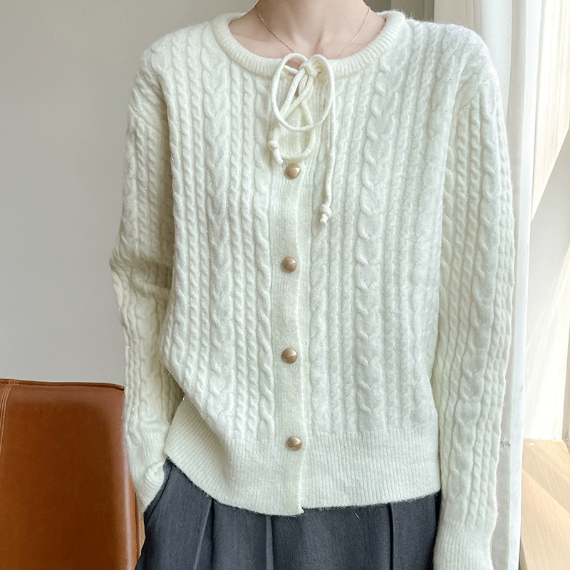 Demi-season cardigan with a round collar, sweater, design jacket, oversize, trend of season