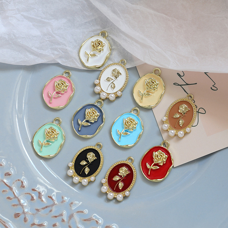 65g Weight Pearl Inlay Material Charms, Jewelry Accessories Classification 10 PCS/Package Quantity Alloy Material Rose Pattern Enamel, Inlay Design Sweet Style 10 PCS/Package Alloy Pearl Rose 无