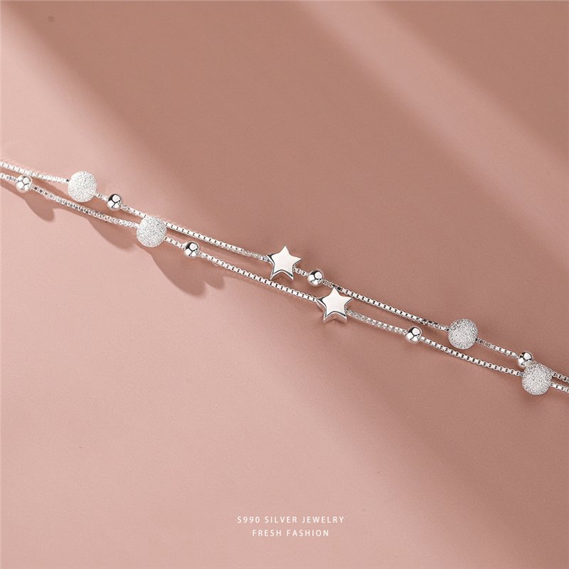 Pulsera de plata con charms doble capa, minimalista estrella_voghion.com