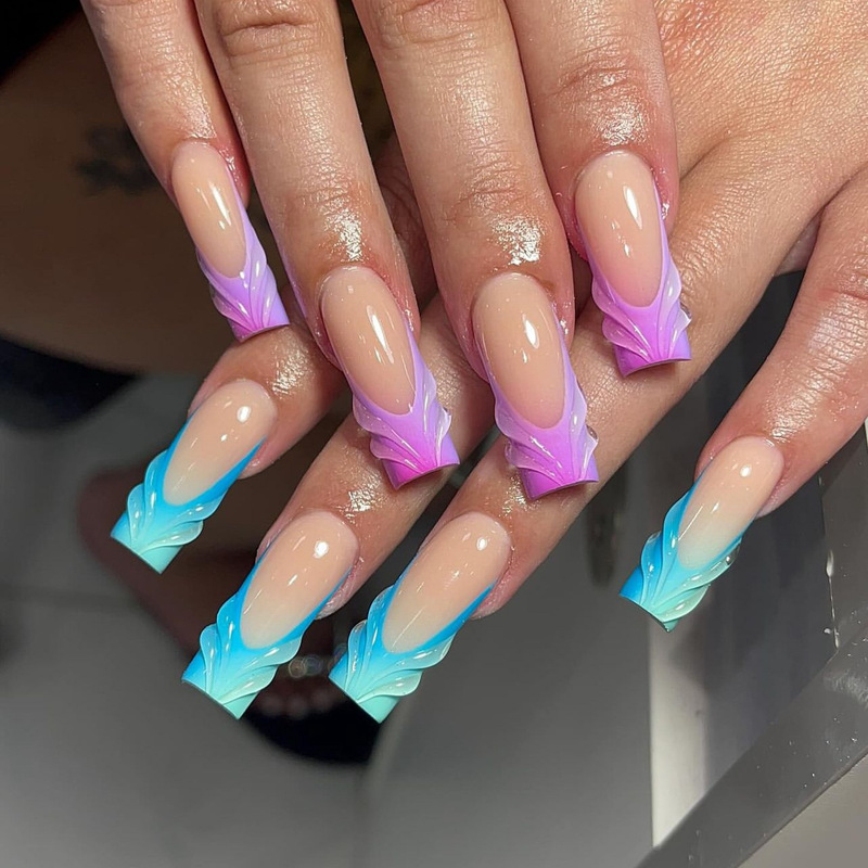 3D French Gradient Wearable Nails Repeatable Manicure Fake Nails Medium Rectangular Water Drop Wearable Nails Wholesale 3D French Gradient Wearable Nails Repeatable Manicure Fake Nails Medium Rectangular Water Drop Wearable Nails Wholesale