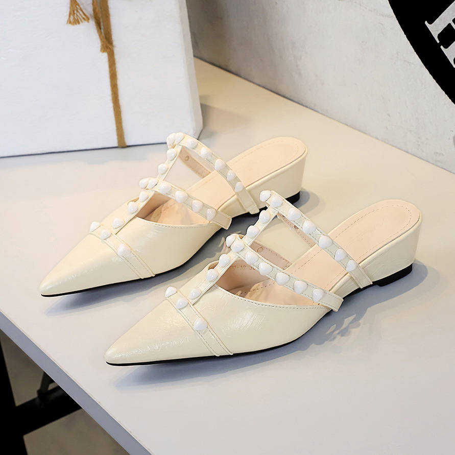 Zapatos sin cordones estilo hada francesa con cadena de perlas 599-10 para mujer, cómodos y versátiles, con un toque elegante y sofisticado._voghion.com