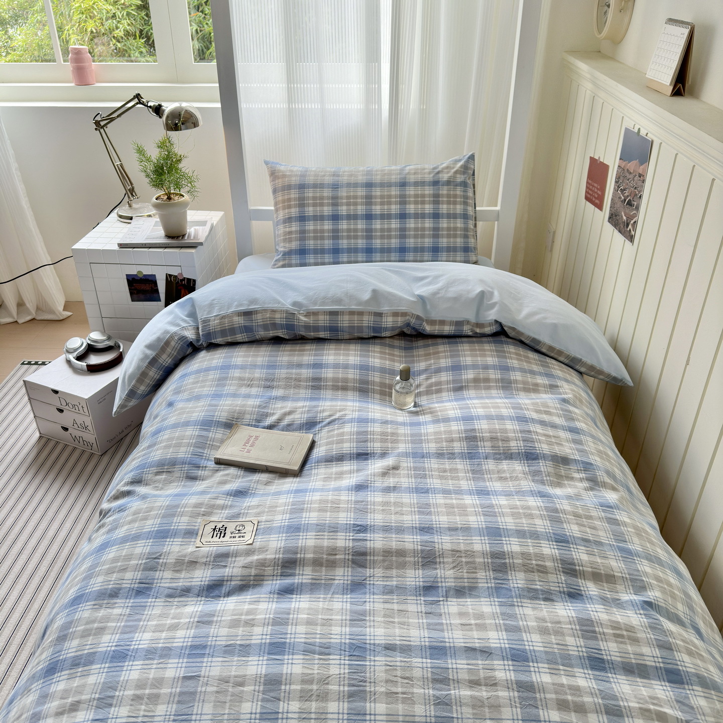 Cama de dormitorio de estudiantes universitarios de algodón de tres piezas, colcha de algodón puro, cama de cama de 90 sábanas