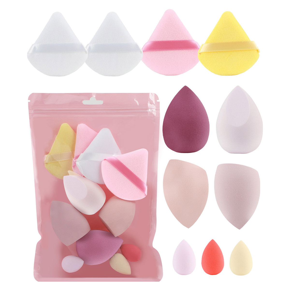 Huevos de maquillaje de macarrón transfronterizos 11 piezas de polvo conjunto de polvo de maquillaje húmedo no comer polvo esponja de maquillaje huevo de maquillaje de color
