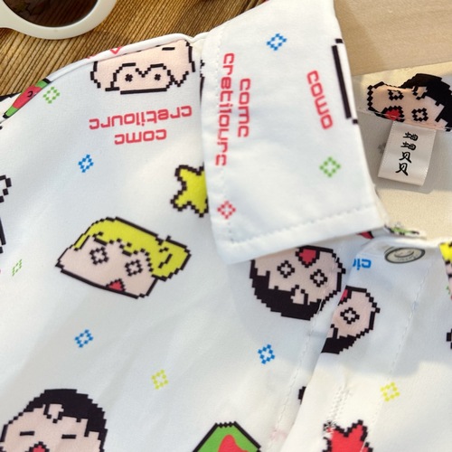 Summer refreshing and casual new 2024 children's shirt Crayon Shin-chan trendy and handsome printed short-sleeved boys' shirt
