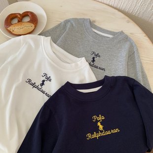 Children's T-Shirt 2025 Autum New Kidsren's Clothing Boys and Girls Embroidered Versatile Long-Sleeved Sweatshirt Baby Cotton Top