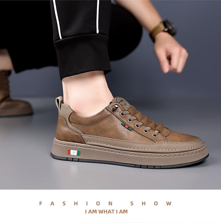 Giày sneaker nam cổ thấp dáng thường ngày, mũi tròn, đế cao su chống trượt, gót thấp 1–3 cm — Màu nâu, Màu đen chi tiết 17