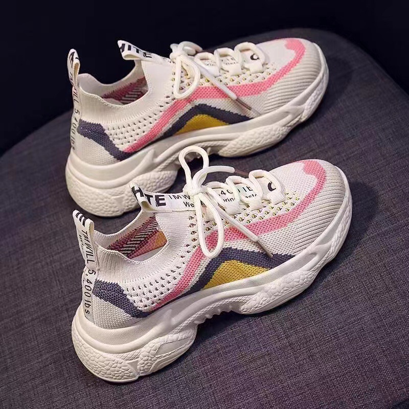 Dropshipping Spring and Summer New Style Fly-Knit Dad Shoes Thick-Soled Comfortable Sports Shoes Sock Mouth Running Shoes Women's Shoes