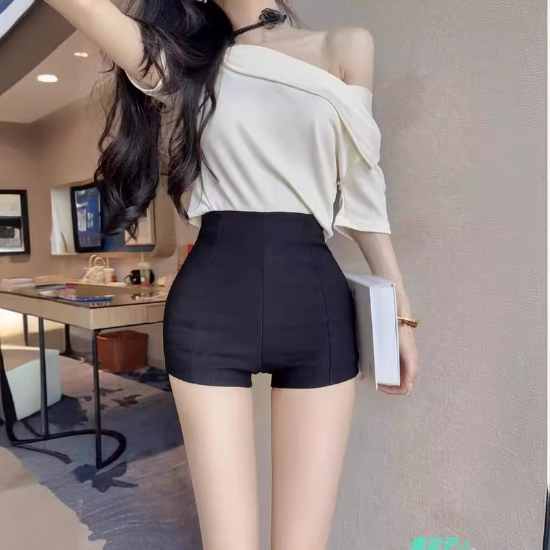 White Lower Body Missing Base Suit Shorts Women's High Waist Slimming A- shaped Summer Thin Tight Hot Pants for Hot Girls White Lower Body Missing Base Suit Shorts Women's High Waist Slimming A- shaped Summer Thin Tight Hot Pants for Hot Girls