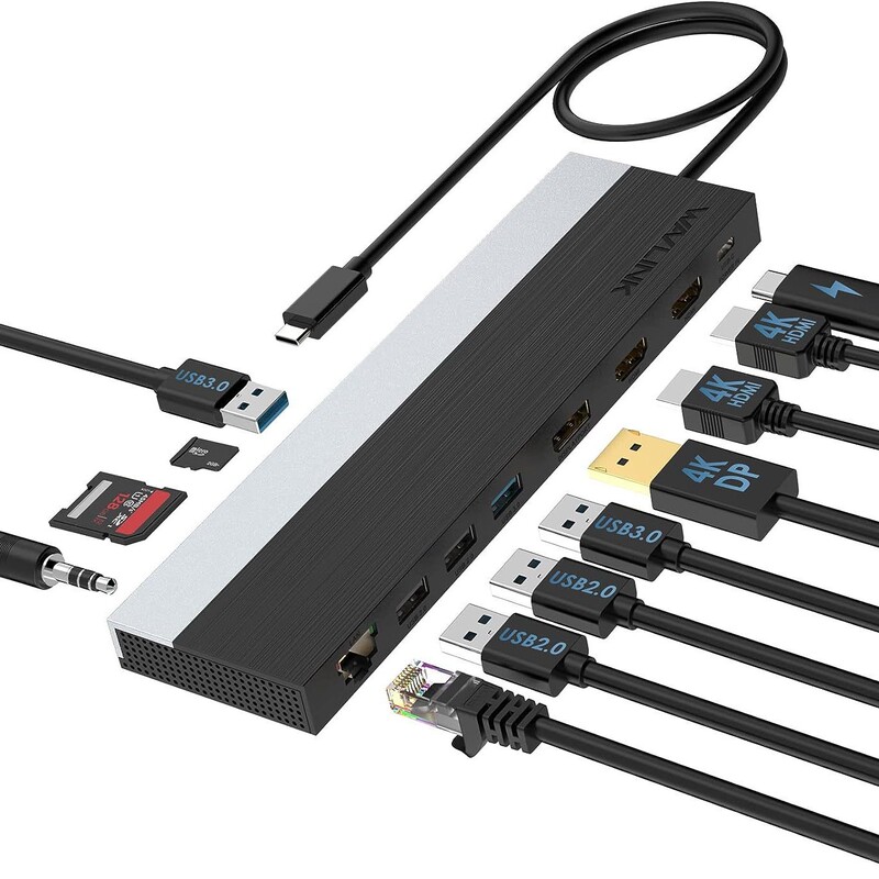 Wavlink with DisplayPort 12 in 1USB C Three Display Docking Station Supports 85w Charging