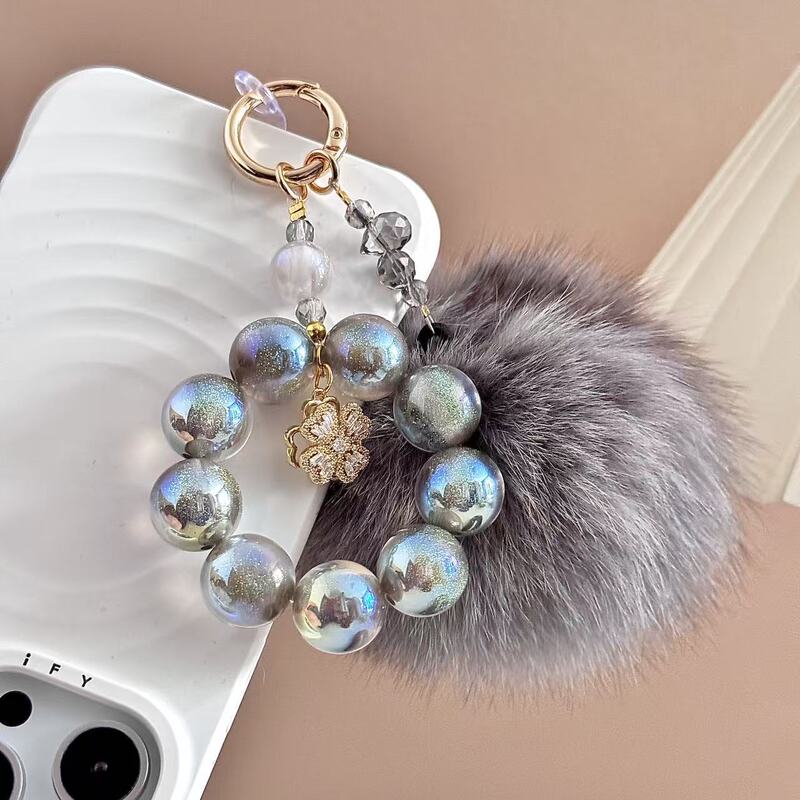 Light Luxury Hand-Twisted Classy Fox Fur Ball Mobile Phone Chain Four-Leaf Clover Crystal Rotating Pendant Car Key Chain Hanging Chain for Women Light Luxury Hand-Twisted Classy Fox Fur Ball Mobile Phone Chain Four-Leaf Clover Crystal Rotating Pendant Car Key Chain Hanging Chain for Women