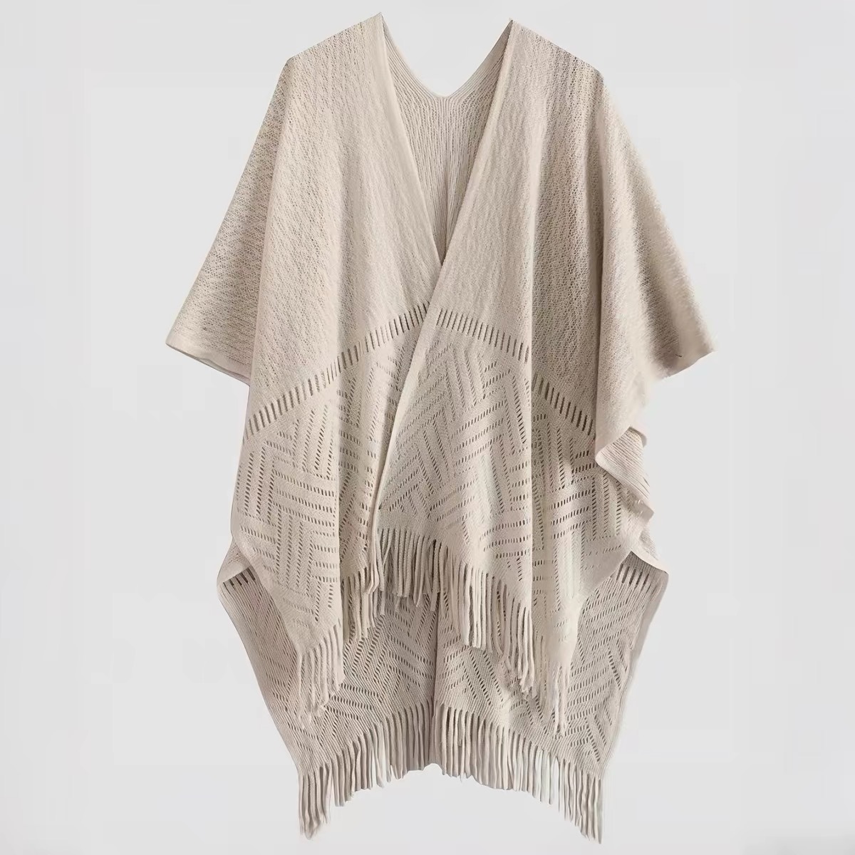 2025 New Chinese Style Knitted Cheongsam Shawl with Tassels, Long Oversized Women's Outerwear Cape with Neck Protection
