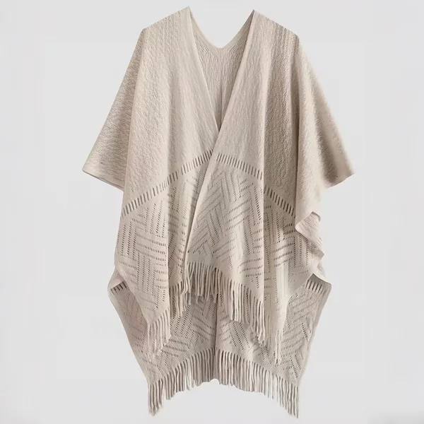 2025 New Chinese Style Knitted Cheongsam Shawl with Tassels, Long Oversized Women's Outerwear Cape with Neck Protection