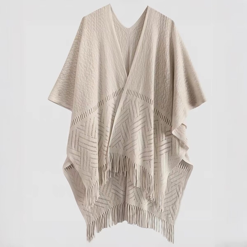 2025 New Chinese Style Knitted Cheongsam Shawl with Tassels, Long Oversized Women's Outerwear Cape with Neck Protection 2025 New Chinese Style Knitted Cheongsam Shawl with Tassels, Long Oversized Women's Outerwear Cape with Neck Protection