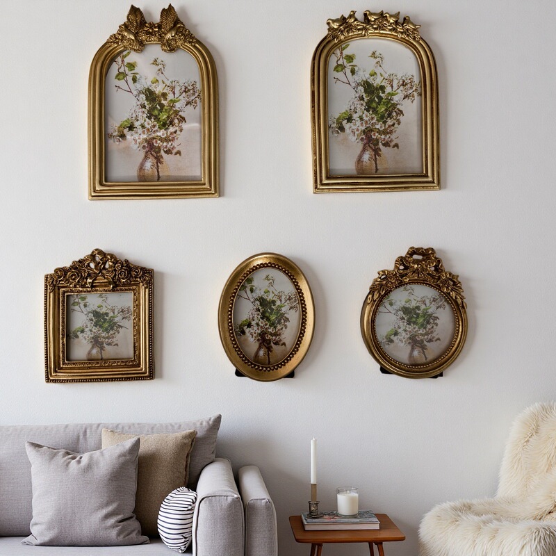 European-Style Oval Golden Resin Photo Frame Wall-Mounted Photo Wall Creative Picture Frame Art Simple American Pastoral Style European-Style Oval Golden Resin Photo Frame Wall-Mounted Photo Wall Creative Picture Frame Art Simple American Pastoral Style