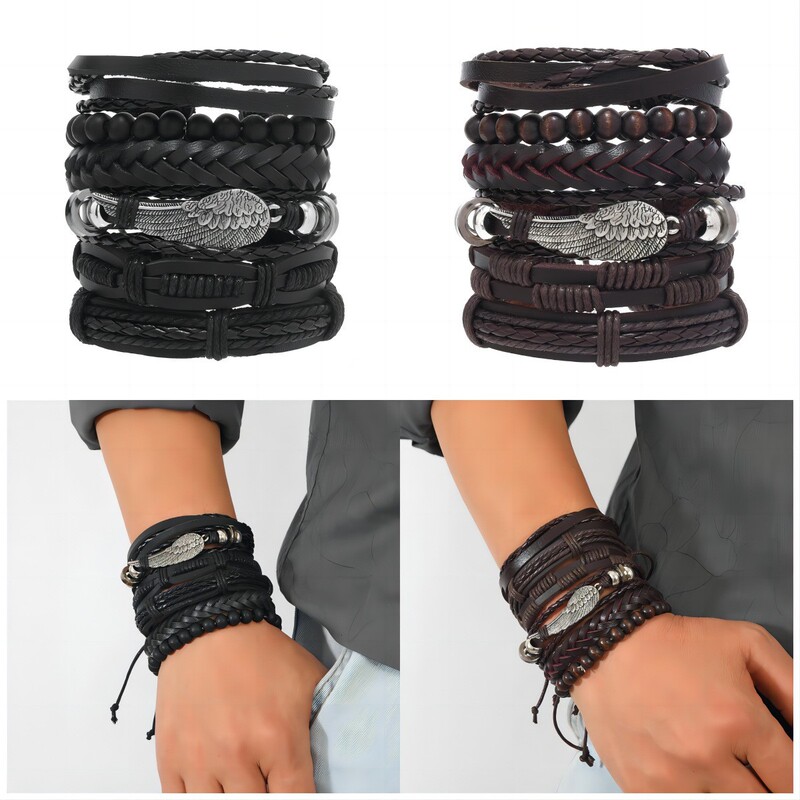 European and American Cross-Border Hot-Selling Retro Multi-Wings Trendy Wooden Beads Leather Set Bracelet Fashion Hand-Woven Bracelet European and American Cross-Border Hot-Selling Retro Multi-Wings Trendy Wooden Beads Leather Set Bracelet Fashion Hand-Woven Bracelet