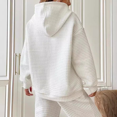 Spring European and American Women's Apparel Honeycomb Crew Neck Long Sleeve Hoodie Solid Color Top for Women