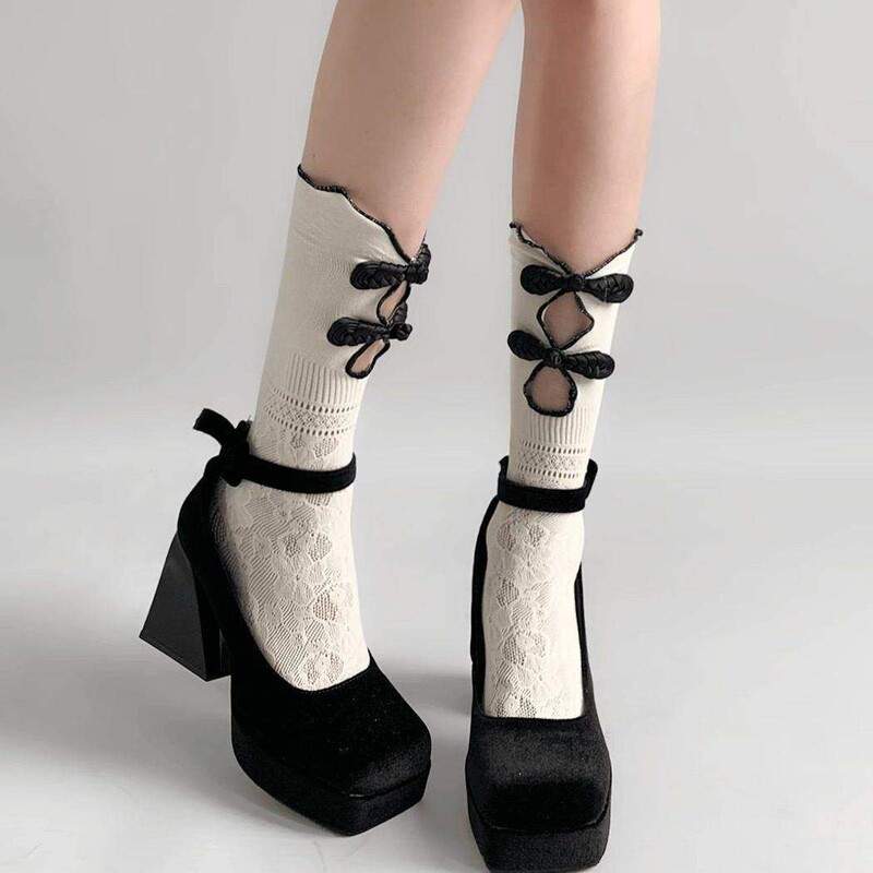 Spring and Summer Thin New Chinese-Style Socks, Lolita Bow Lace Calf Socks, Cheongsam Mid-Tube Hollow Socks Spring and Summer Thin New Chinese-Style Socks, Lolita Bow Lace Calf Socks, Cheongsam Mid-Tube Hollow Socks