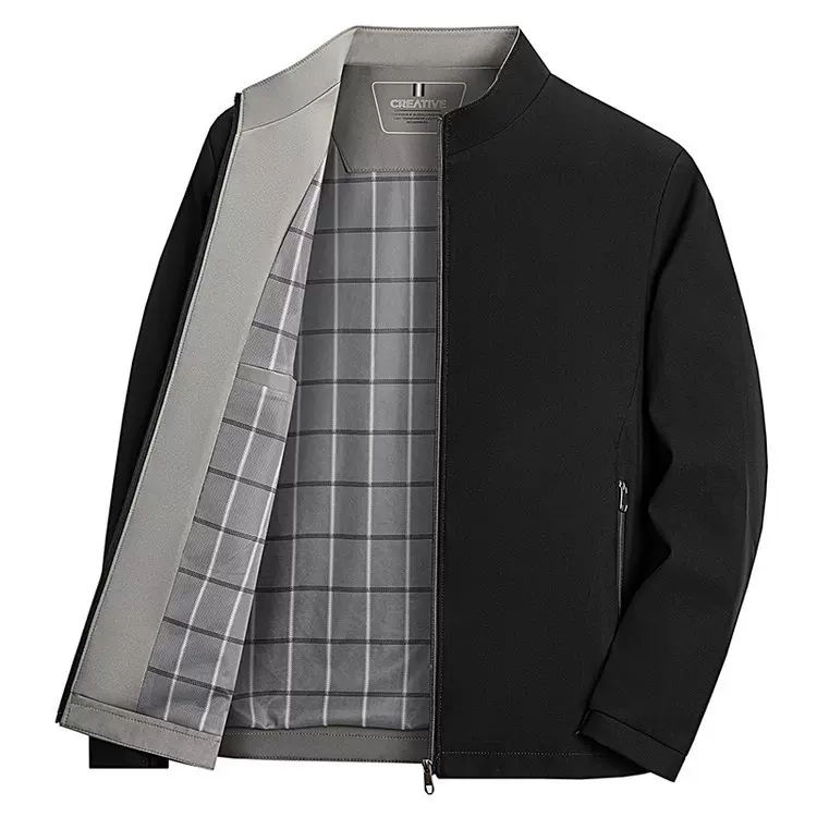 春秋季男士夹克外套中年男装防风外套商务立领行政夹克老干部夹克