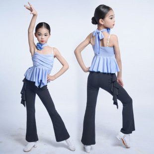 Faz Kidsren's Latin Dance Performance Clothing Latin Dance Training Pants Kidsren's Latin Dance Clothing Girls Practice Clothing Set