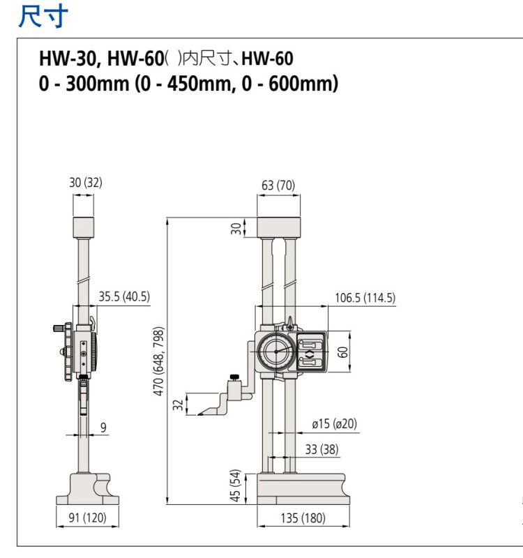 300三丰双柱带表高度尺0-日本 192mm进口划线高度卡尺600-130