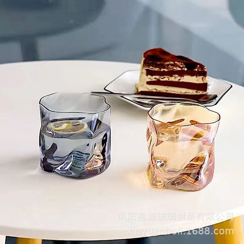 ins风玻璃杯家用水杯女高颜值网红扭扭杯果汁茶啤酒杯礼品批发