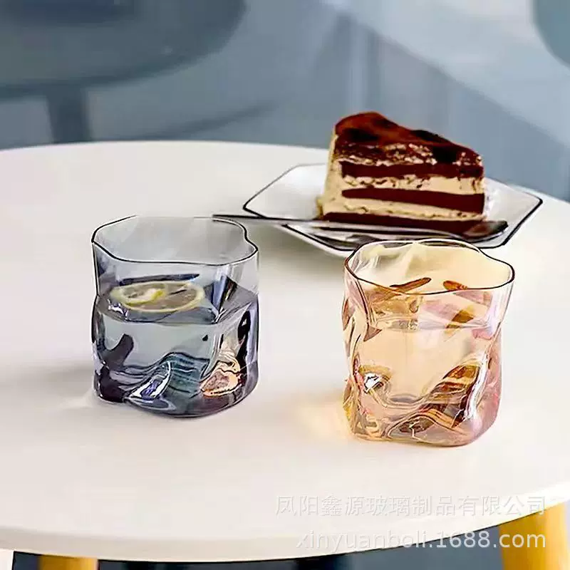 ins风玻璃杯家用水杯女高颜值网红扭扭杯果汁茶啤酒杯礼品批发