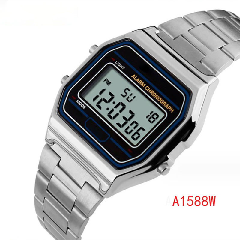 Cross-border foreign trade watch waterproof electronic watch fashion personality men's watch steel belt watch A158 W Small Square
