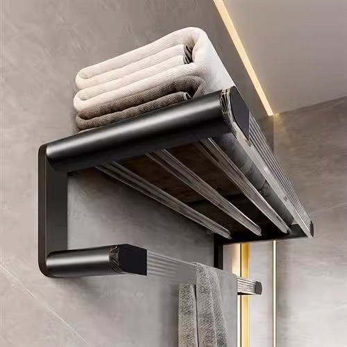 Luz de lujo negro toallero acrílico toalla rack de almacenamiento de baño rack ponche libre de hardware colgante traje de baño